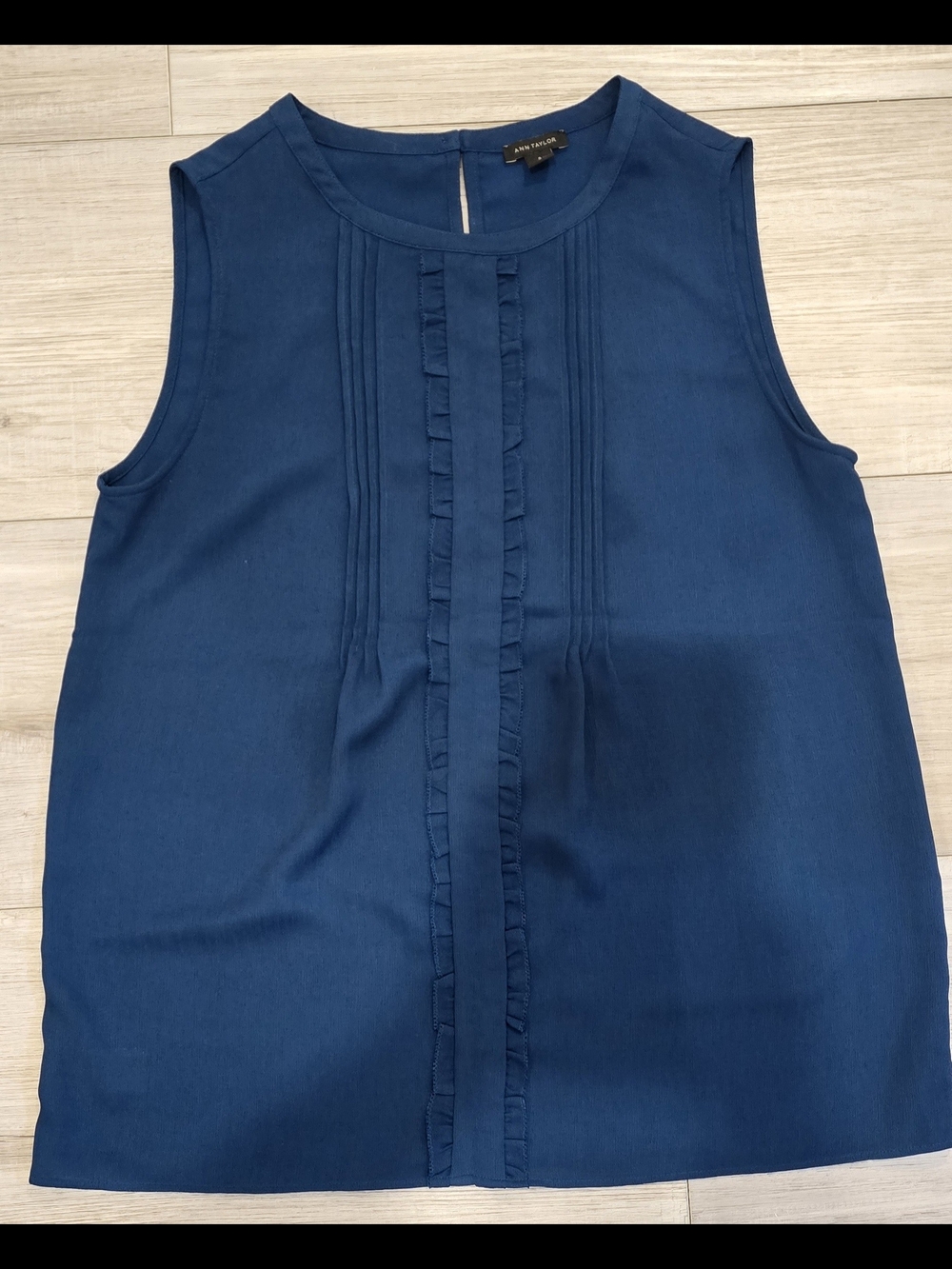 Ann Taylor Sleeveless Pintucked Ruffle Front Shell Blouse Teal Size S